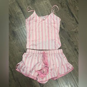 Victoria's Secret Pink & White Striped Satin Cami Short Pajama Set